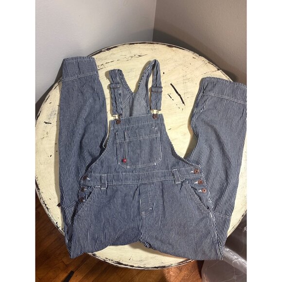 Dickies Men's Striped Denim Overalls Size Small Blue & White Workwear - Picture 2 of 7